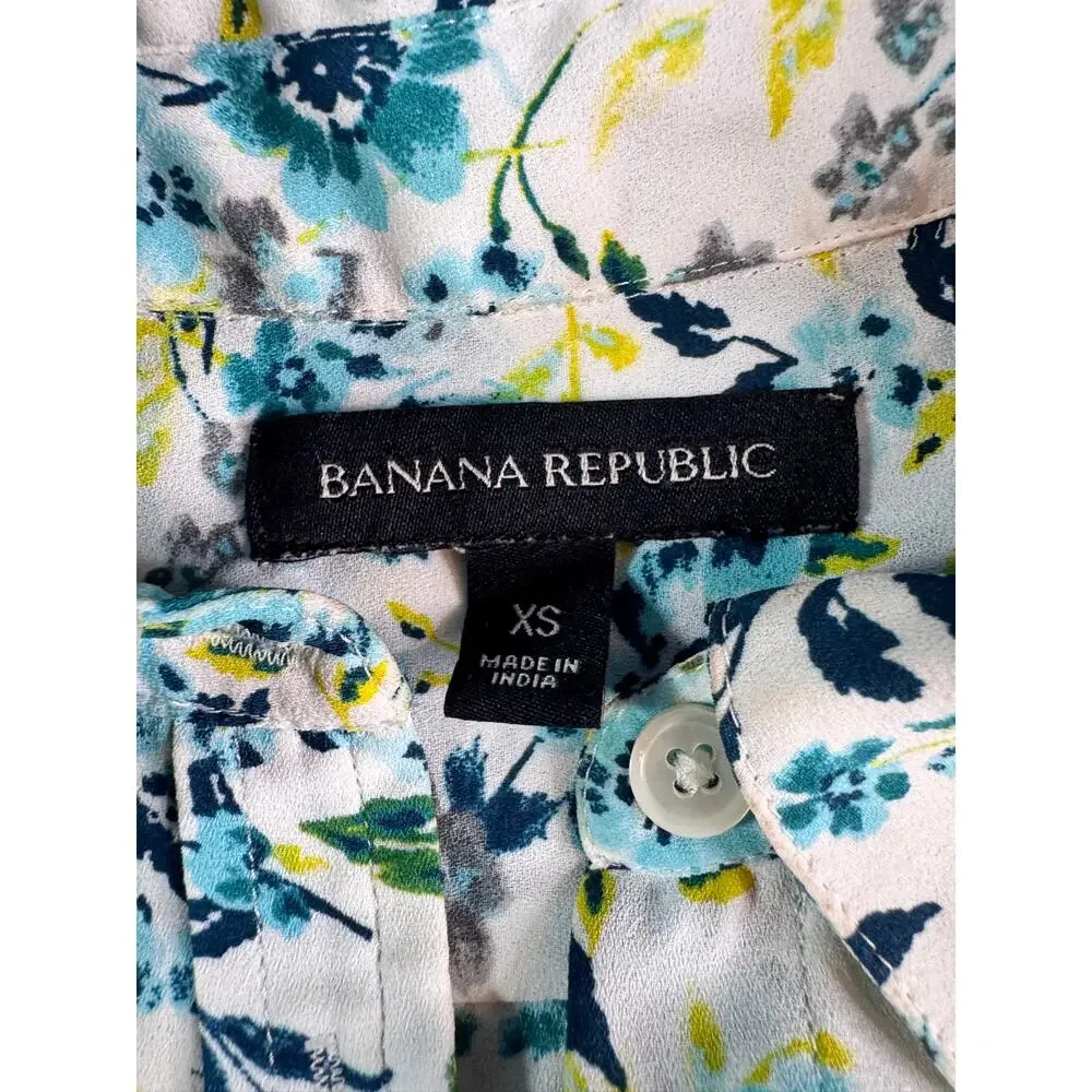 Banana Republic Floral Button Front Blouse XS Long Sleeve Career Shirt White - Picture 3 of 6